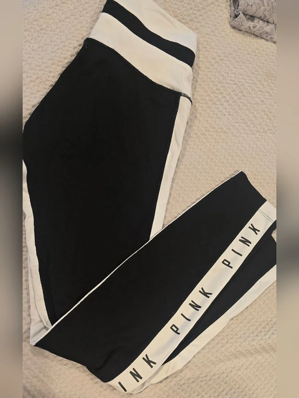 PINK Victoria's Secret Black and White Side-Panel Joggers, Women's S